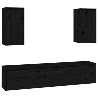 TV Cabinets 4 pcs Black Solid Wood Pine Payday Deals