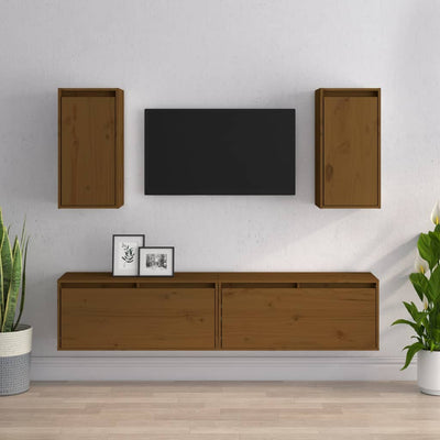 TV Cabinets 4 pcs Honey Brown Solid Wood Pine