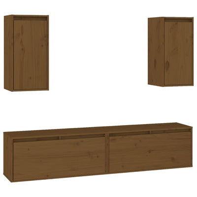 TV Cabinets 4 pcs Honey Brown Solid Wood Pine Payday Deals