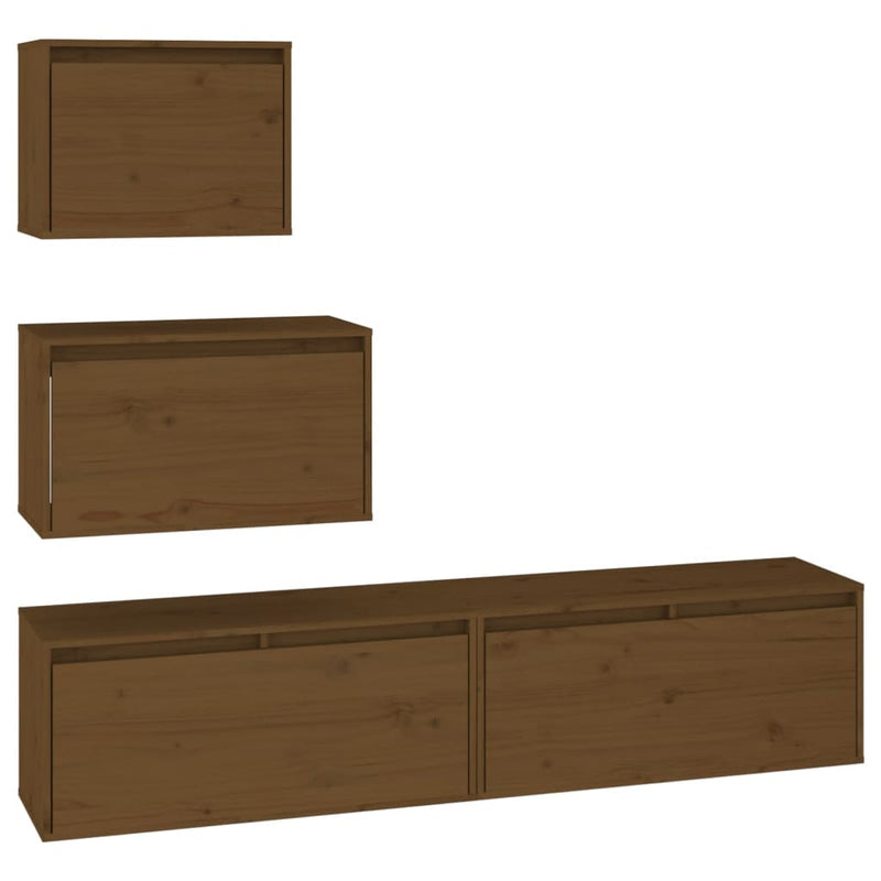 TV Cabinets 4 pcs Honey Brown Solid Wood Pine Payday Deals