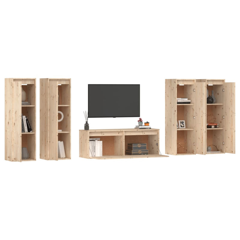 TV Cabinets 5 pcs Solid Wood Pine Payday Deals