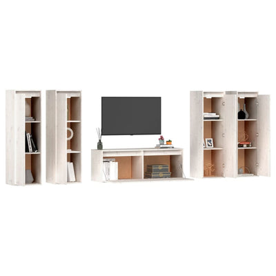 TV Cabinets 5 pcs White Solid Wood Pine Payday Deals