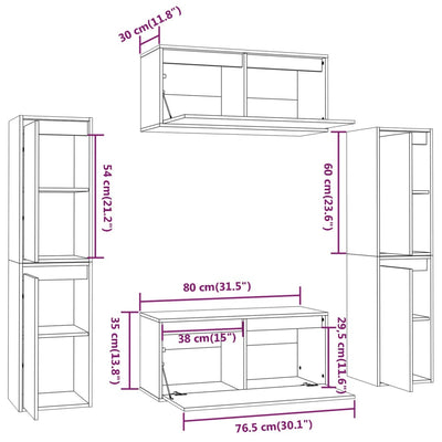 TV Cabinets 6 pcs Black Solid Wood Pine Payday Deals