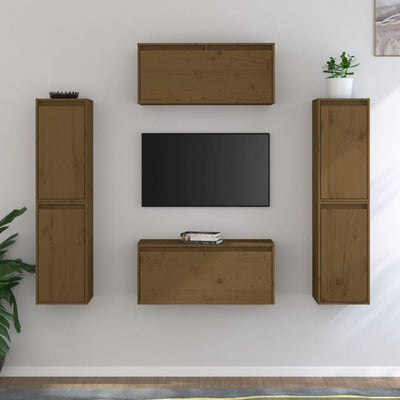 TV Cabinets 6 pcs Honey Brown Solid Wood Pine Payday Deals