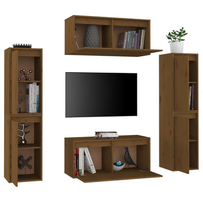 TV Cabinets 6 pcs Honey Brown Solid Wood Pine Payday Deals