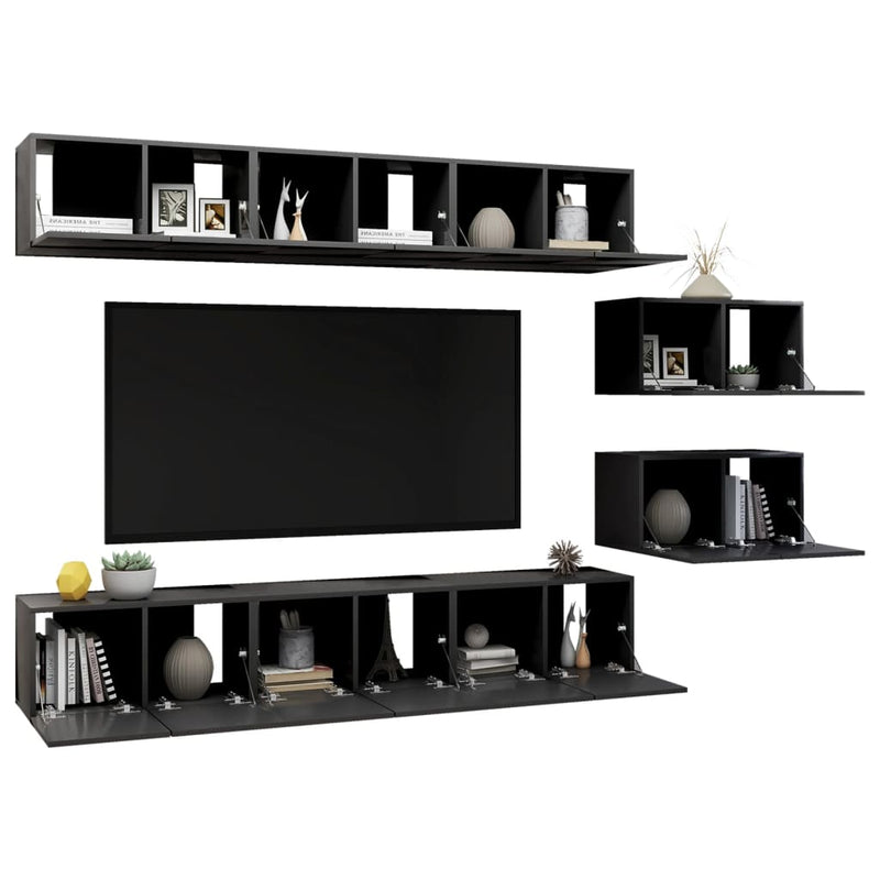 TV Cabinets 8 pcs Grey Engineered Wood Payday Deals