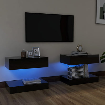 TV Cabinets with LED Lights 2 pcs High Gloss Black 60x35 cm