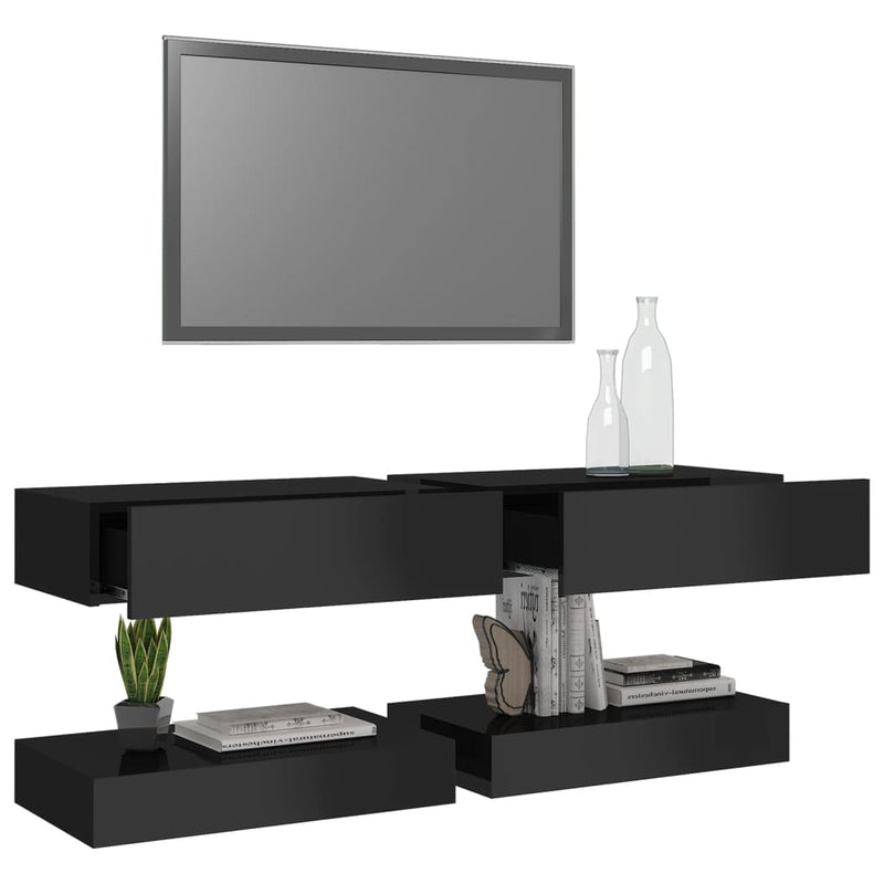 TV Cabinets with LED Lights 2 pcs High Gloss Black 60x35 cm Payday Deals