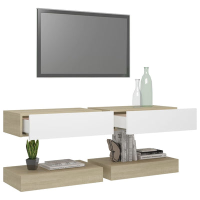 TV Cabinets with LED Lights 2 pcs White and Sonoma Oak 60x35 cm Payday Deals