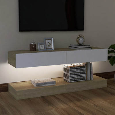 TV Cabinets with LED Lights 2 pcs White and Sonoma Oak 60x35 cm Payday Deals
