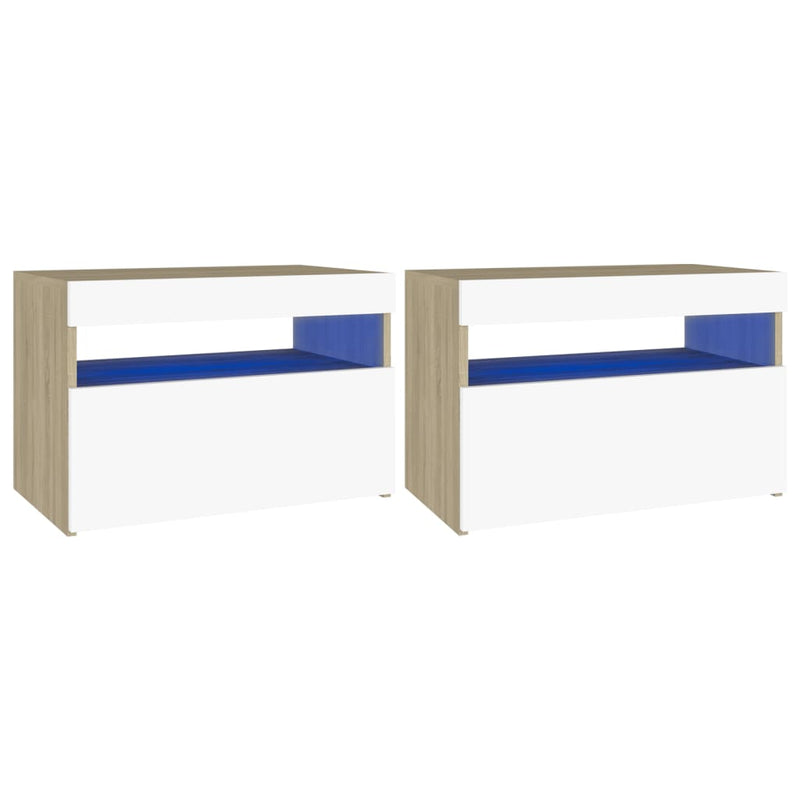 TV Cabinets with LED Lights 2 pcs White and Sonoma Oak 60x35x40 cm Payday Deals