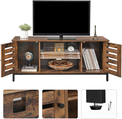 TV Stand Entertainment Unit with Open Shelves and Louvred Doors Storage, Rustic Brown and Black Industrial Payday Deals