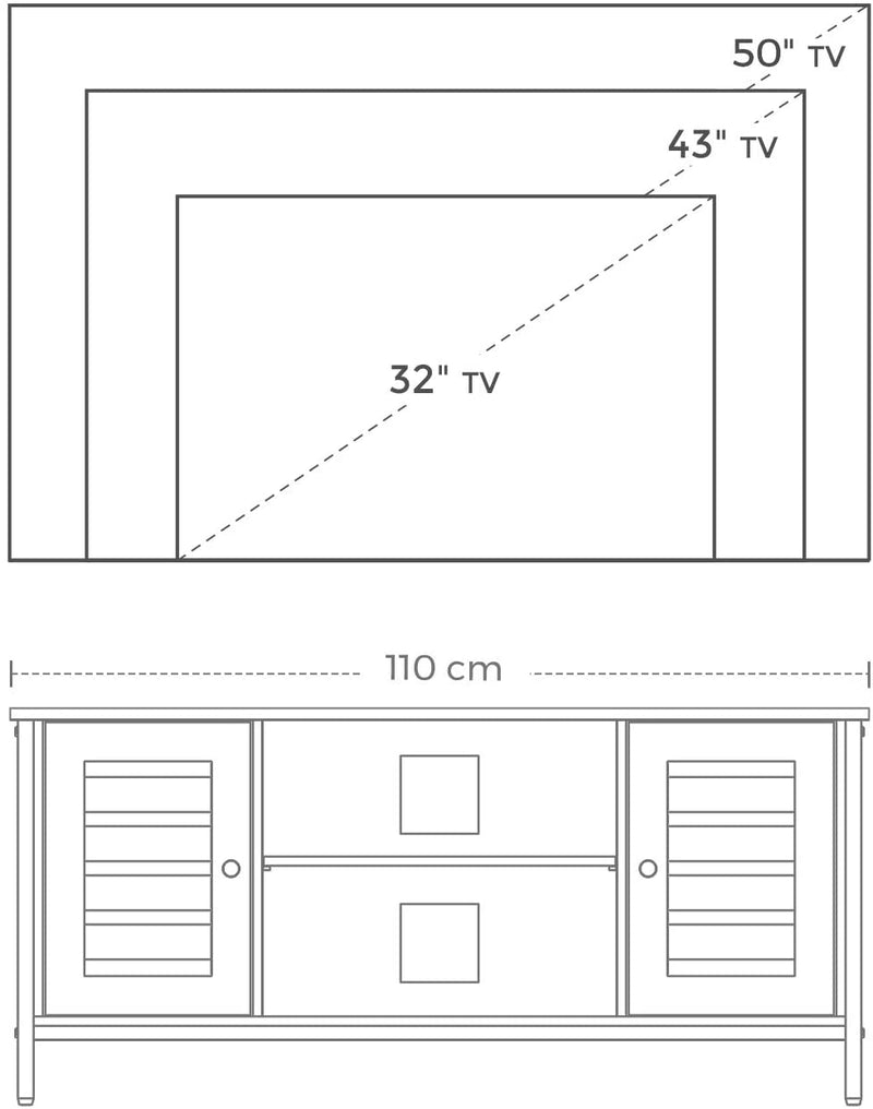 TV Stand Entertainment Unit with Open Shelves and Louvred Doors Storage, Rustic Brown and Black Industrial Payday Deals