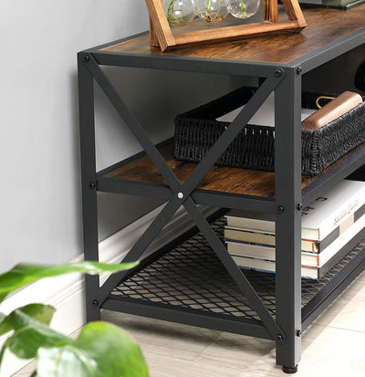 TV Stand for TV Steel Frame up to 178 cm with Shelves for Living Room and Bedroom Furniture Rustic Brown and Black Payday Deals