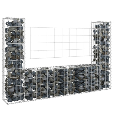 U-shape Gabion Basket with 2 Posts Iron 140x20x100 cm