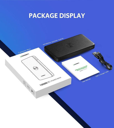 UGreen 10000mAh  Power bank  with 10W QI Wireless Charging Pad - Black 50578 Payday Deals