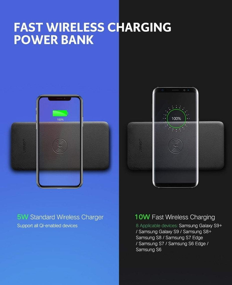 UGreen 10000mAh  Power bank  with 10W QI Wireless Charging Pad - Black 50578 Payday Deals