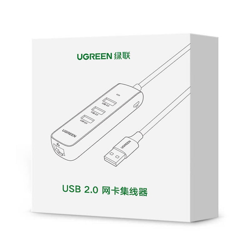 UGREEN 20984 USB 2.0 to 3 x USB2.0 with RJ45 (100Mbps) Ethernet Adapter (Black) Payday Deals