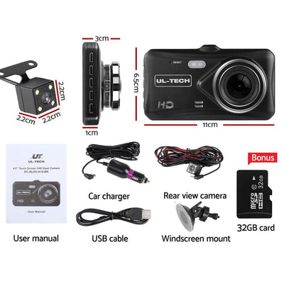 UL Tech 4 Inch Dual Camera Dash Camera - Black Payday Deals