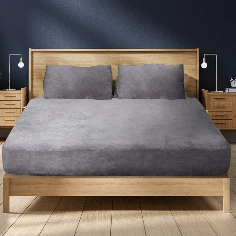 Ultra Soft Fitted Bedsheet with Pillowcase Double Size Silver Grey Payday Deals