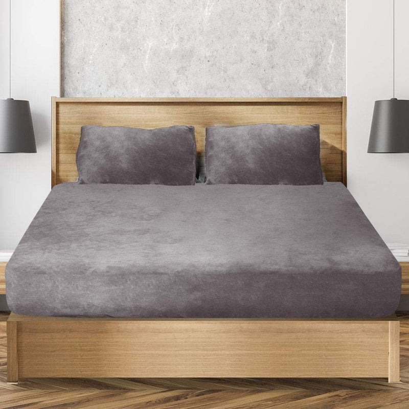 Ultra Soft Fitted Bedsheet with Pillowcase Double Size Silver Grey Payday Deals