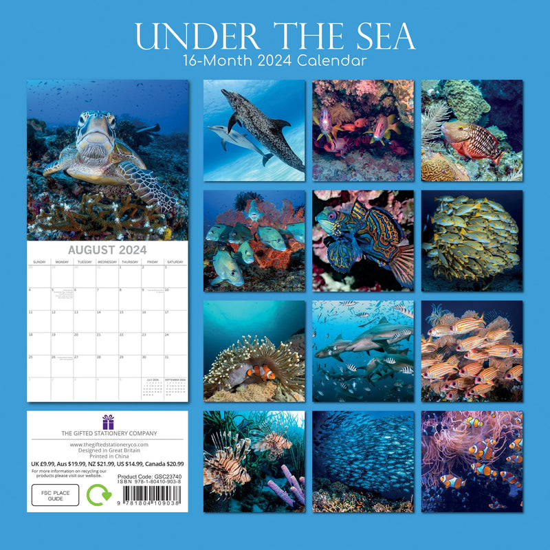 Under the Sea 2024 Square Wall Calendar 16 Month Planner Christmas New Year Gift Payday Deals