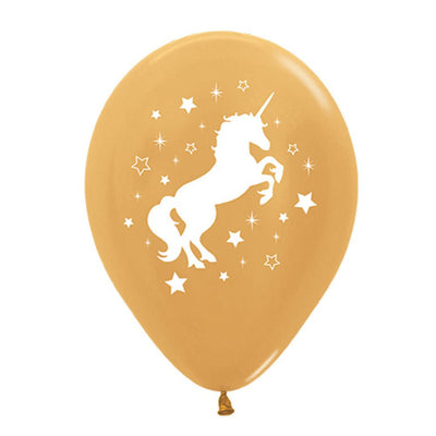 Unicorn Sparkles & Stars Metallic Gold Latex Balloons 25 Pack