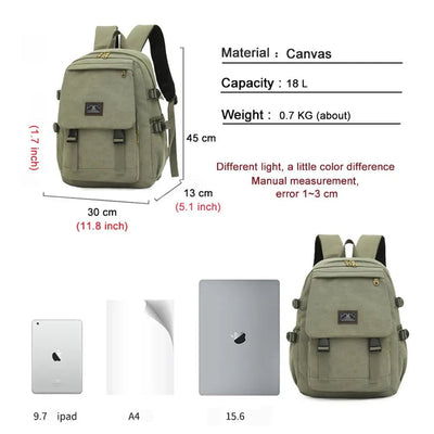 Unisex Leisure Canvas Backpack Durable Waterproof Outdoor Travel Rucksack(Navy Green) Payday Deals