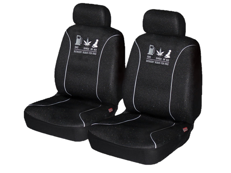 Universal 60/25 Airbag Front Seat Cover Nobody Rides For Free - White Payday Deals