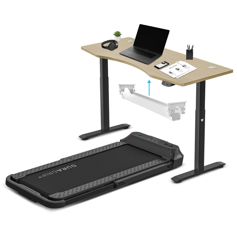 V-Fold Treadmill with ErgoDesk Automatic Oak Standing Desk 1500mm + Cable Management Tray Payday Deals