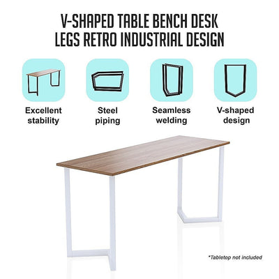 V Shaped Table Bench Desk Legs Retro Industrial Design Fully Welded - White Payday Deals