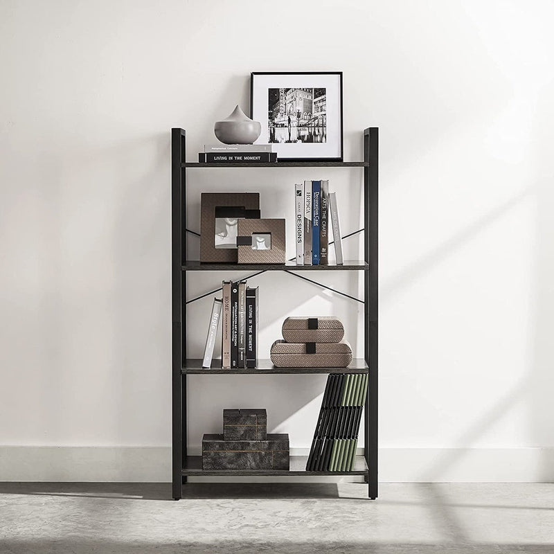 VASAGLE 4-Tier Bookshelf Storage Rack with Steel Frame for Living Room Office Study Hallway Industrial Style Charcoal Grey and Black LLS060B04 Payday Deals