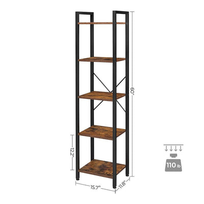 VASAGLE 5-Tier Bookshelf Storage Rack with Steel Frame for Living Room Office Study Hallway Industrial Style Rustic Brown and Black LLS100B01 Payday Deals