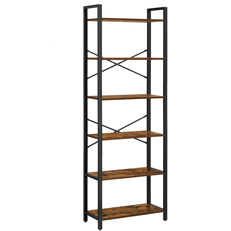 VASAGLE 6-Tier Bookcase Storage Shelf Steel Frame for Living Room Study Office Hallway Industrial Design Vintage Brown Black LLS062B01 Payday Deals
