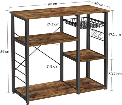 VASAGLE Baker's Rack Kitchen Shelf with Steel Frame Wire Basket and 6 Hooks Rustic Brown and Black KKS90X Payday Deals