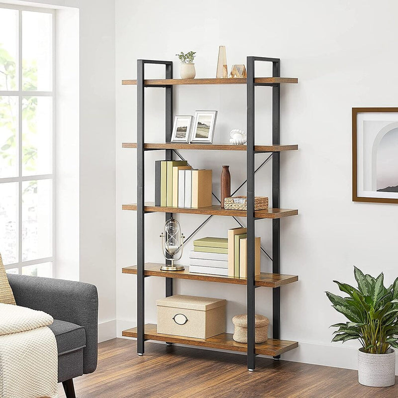 VASAGLE Bookshelf 5-Tier Industrial Stable Bookcase Rustic Brown and Black LLS55BX Payday Deals