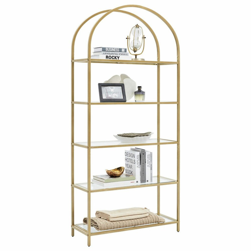 VASAGLE Bookshelf 5 Tier Tempered Glass with Gold Metal Frame LGT050A01 Payday Deals