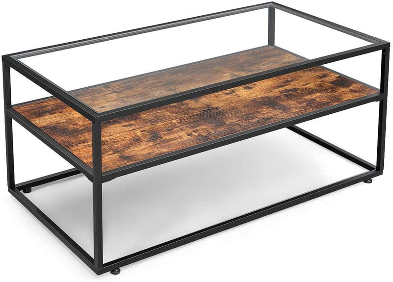 VASAGLE Coffee Table Glass Top Rustic Brown and Black LCT30BX Payday Deals