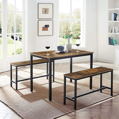 VASAGLE Dining Table Set with 2 Benches Rustic Brown and Black KDT070B01 Payday Deals