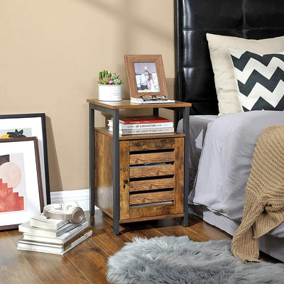 VASAGLE Nightstand Bedside Table with 2 Shelves Adjustable Shelf Steel Frame Living Room Bedroom Industrial Style Rustic Brown and Black LET62BX Payday Deals