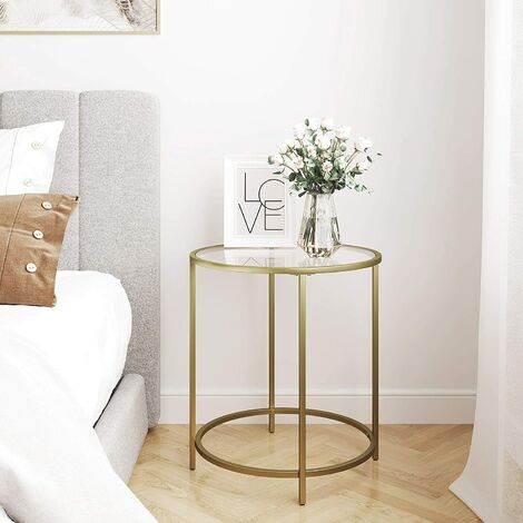VASAGLE Round Side Table Tempered Glass End Table With Golden Metal Frame Small Coffee Table Gold LGT20G Payday Deals