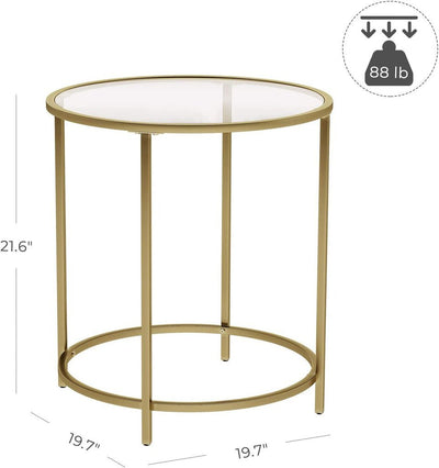 VASAGLE Round Side Table Tempered Glass End Table With Golden Metal Frame Small Coffee Table Gold LGT20G Payday Deals