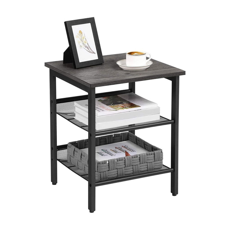 VASAGLE Set of 2 Charcoal Gray and Black Side Table with Adjustable Mesh Shelves LET024B04 Payday Deals