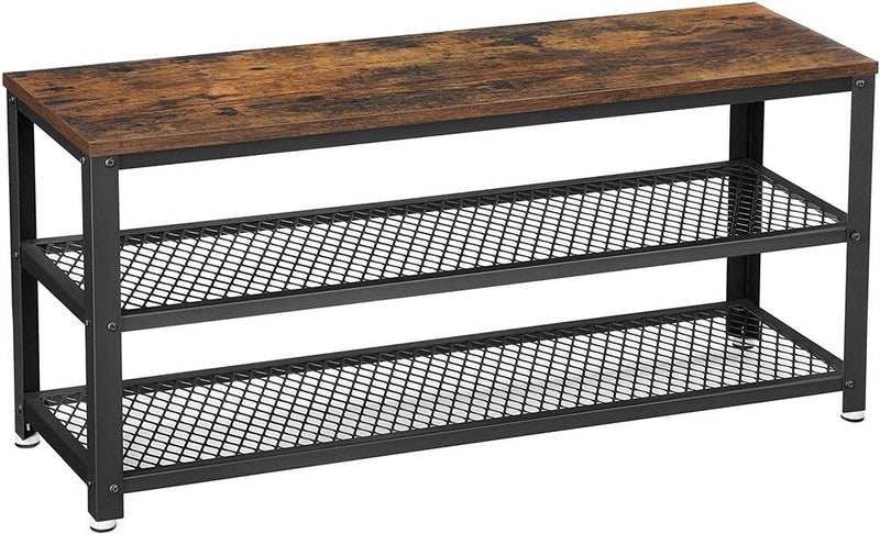 VASAGLE Shoe Bench Rack with 2 Shelves Rustic Brown and Black LBS078B01 Payday Deals