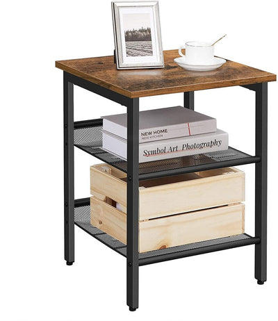 VASAGLE Side Table Nightstand End Table with 2 Adjustable Mesh Shelves Rustic Brown and Black LET23X Payday Deals