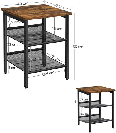 VASAGLE Side Table Nightstand End Table with 2 Adjustable Mesh Shelves Rustic Brown and Black LET23X Payday Deals