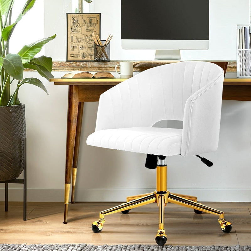 Velvet Office Chair Fabric Computer Chairs Armchair Vintage Work Study Home White Payday Deals