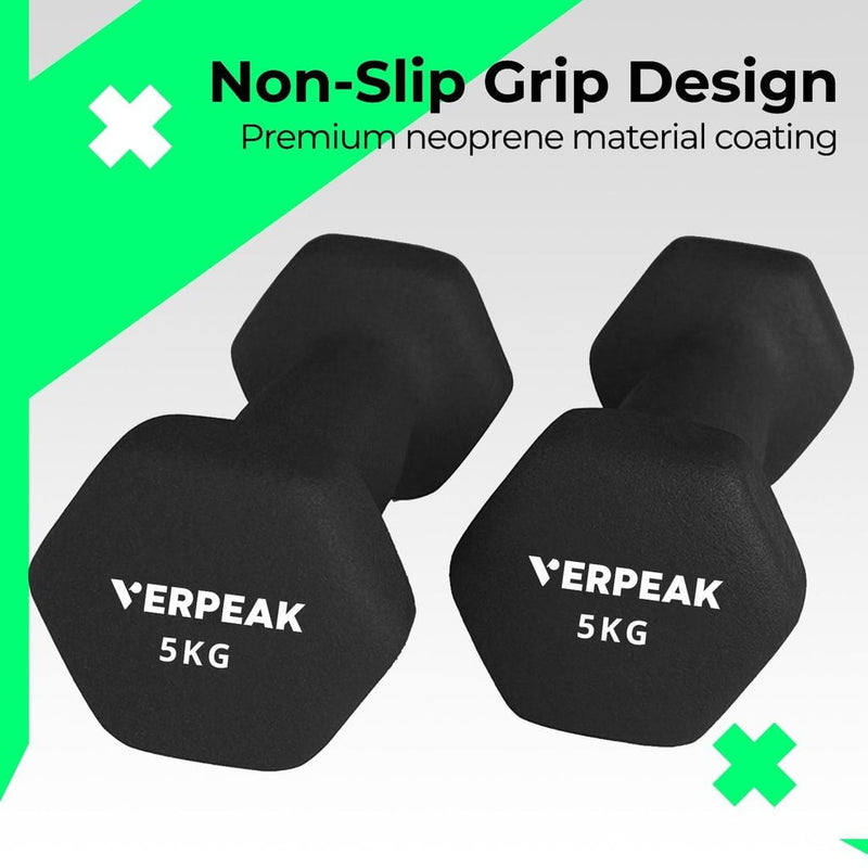Verpeak 12kg (1,2,3kg x 2) Neoprene Dumbbell Set With Rack Black VP-DB-139-AC Payday Deals