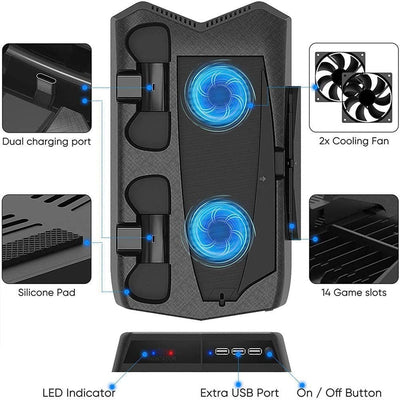 Vertical Stand Cooling/Charging Station for PS5 with Dual Controller Charger and Bonus Game Rack Storage 3 USB Ports Payday Deals