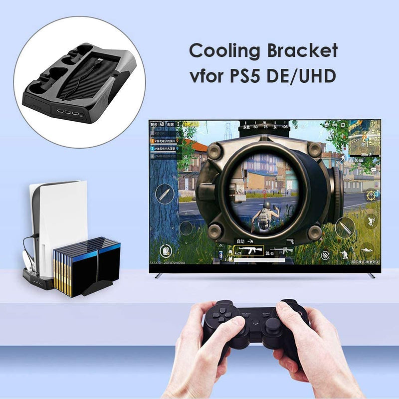 Vertical Stand Cooling/Charging Station for PS5 with Dual Controller Charger and Bonus Game Rack Storage 3 USB Ports Payday Deals